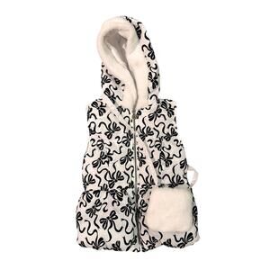 NWOT Nicole Miller New York white and black bow tie hooded puffer vest size 6